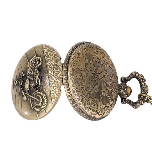 Motorcycle Pocket Watch NEW Gift Skull Skeleton Biker Bike - Picture 3 of 5